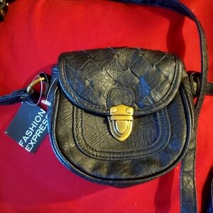 Fashion Express Black Woven Crossbody Bag